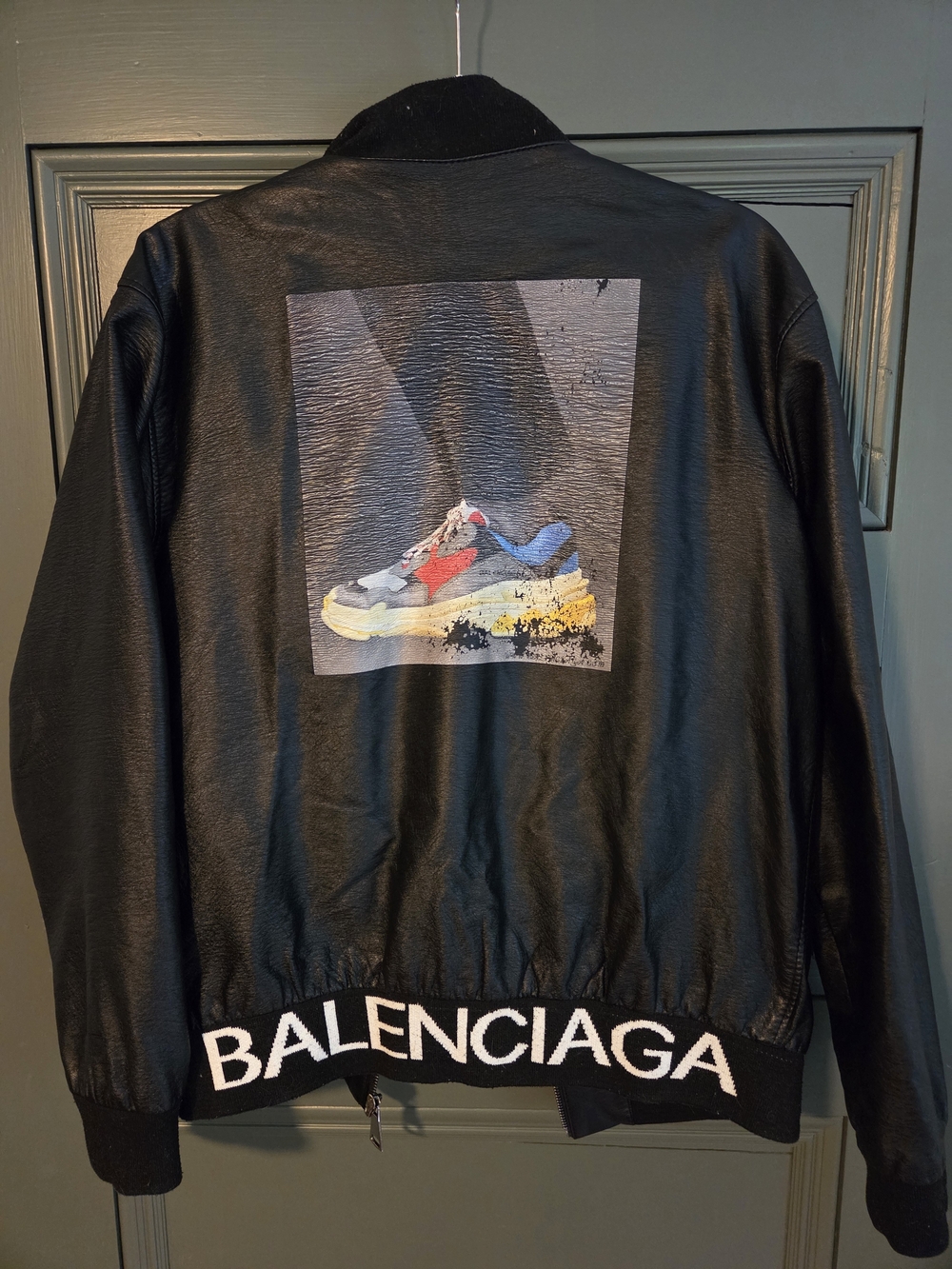 Black Bomber Jacket with Sneaker Graphic
